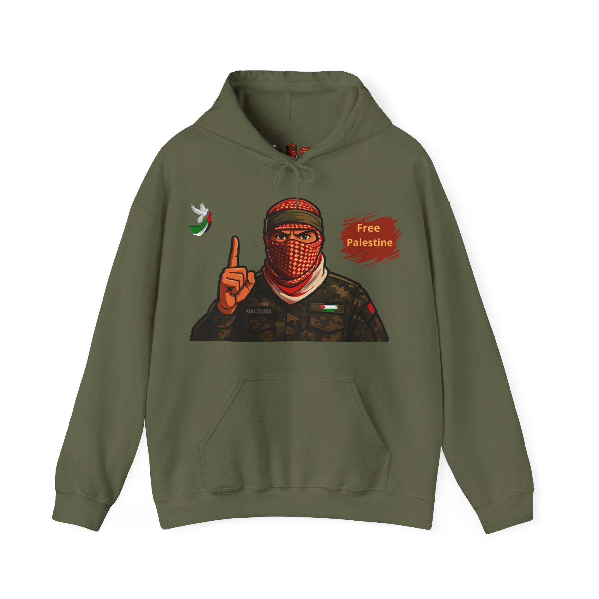 Free Palestine Graphic Hoodie | Keffiyeh Masked Figure, Palestine Flag