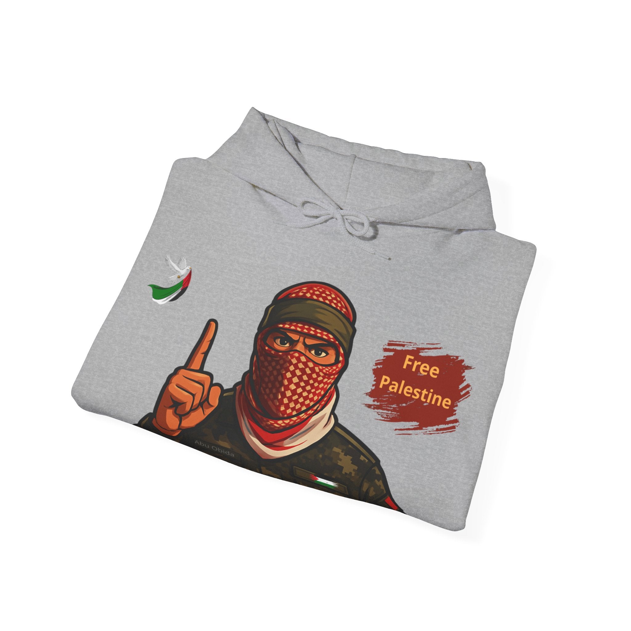 Free Palestine Graphic Hoodie | Keffiyeh Masked Figure, Palestine Flag