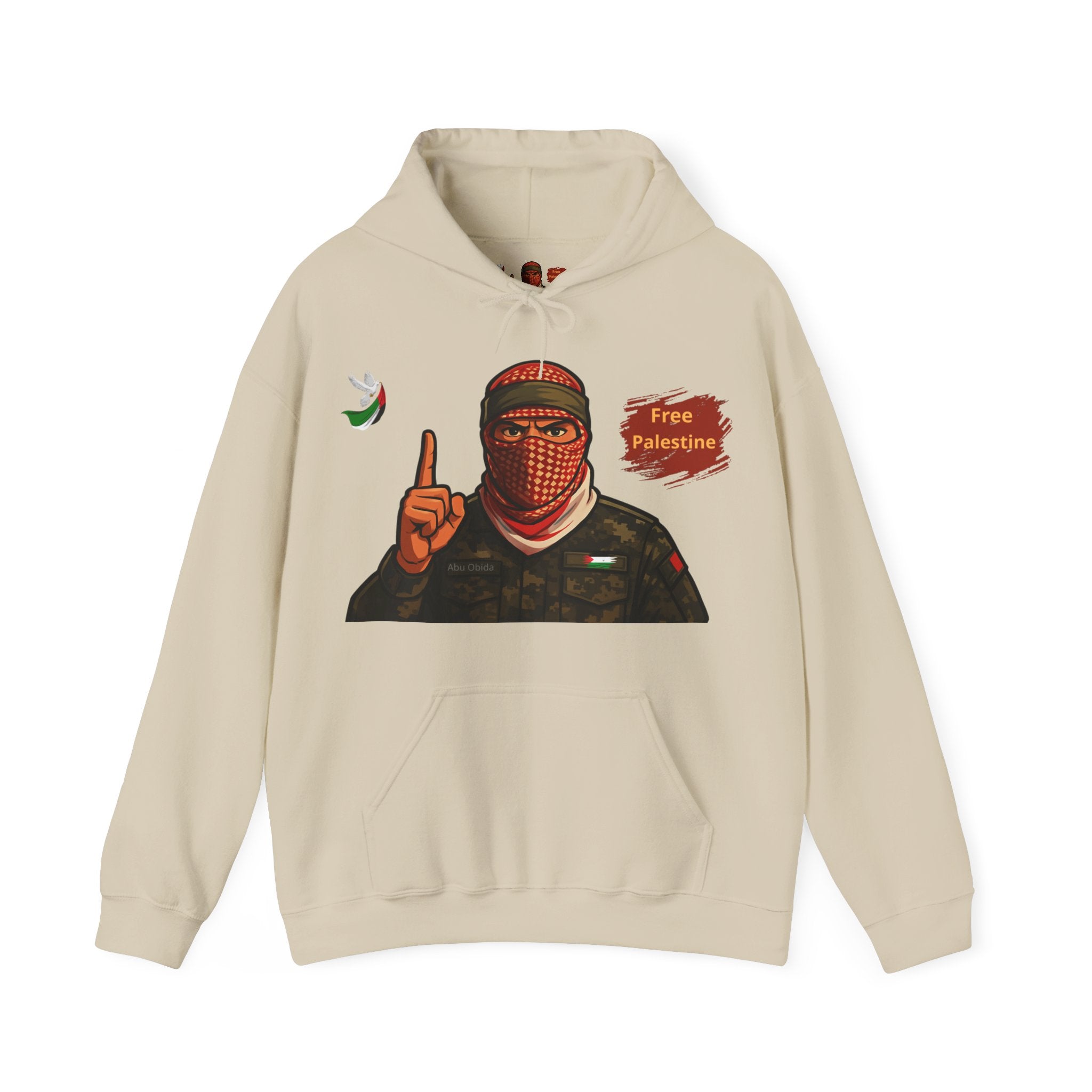 Free Palestine Graphic Hoodie | Keffiyeh Masked Figure, Palestine Flag