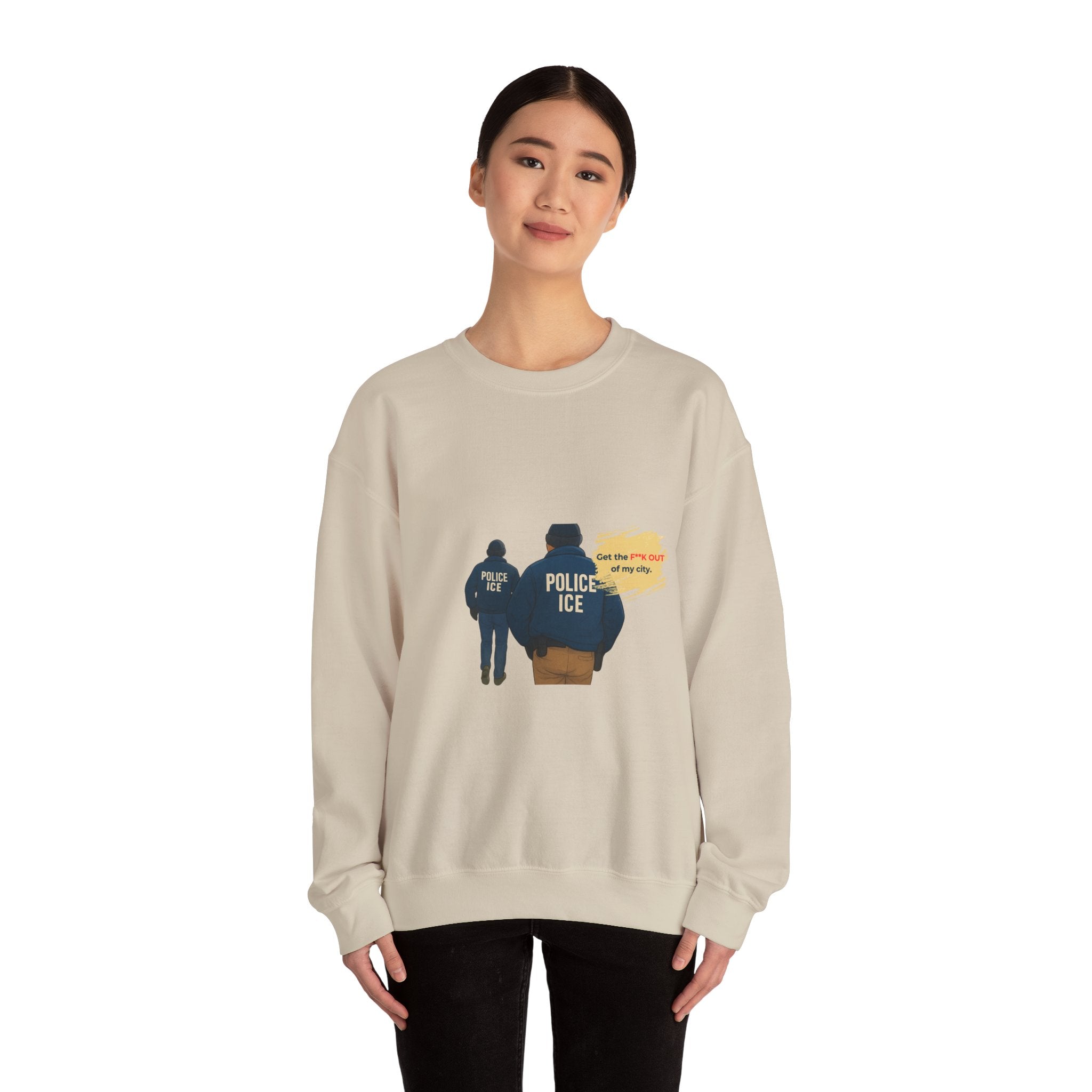 Crewneck Sweatshirt — 'Police ICE' Back Graphic with Quote