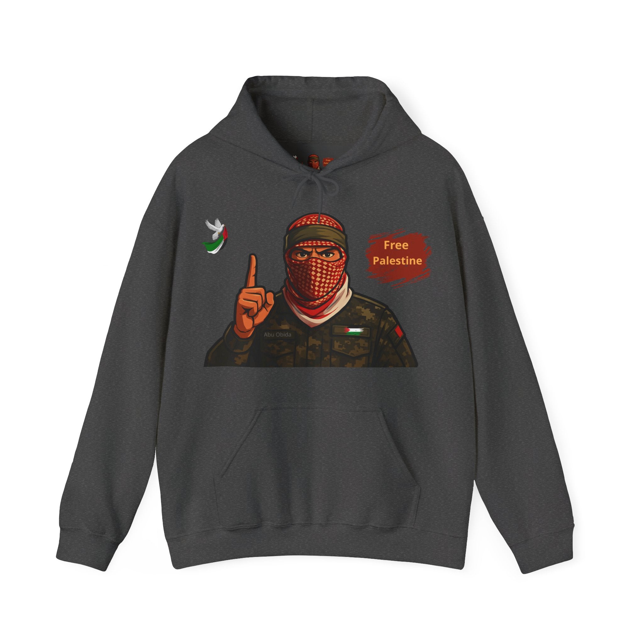 Free Palestine Graphic Hoodie | Keffiyeh Masked Figure, Palestine Flag