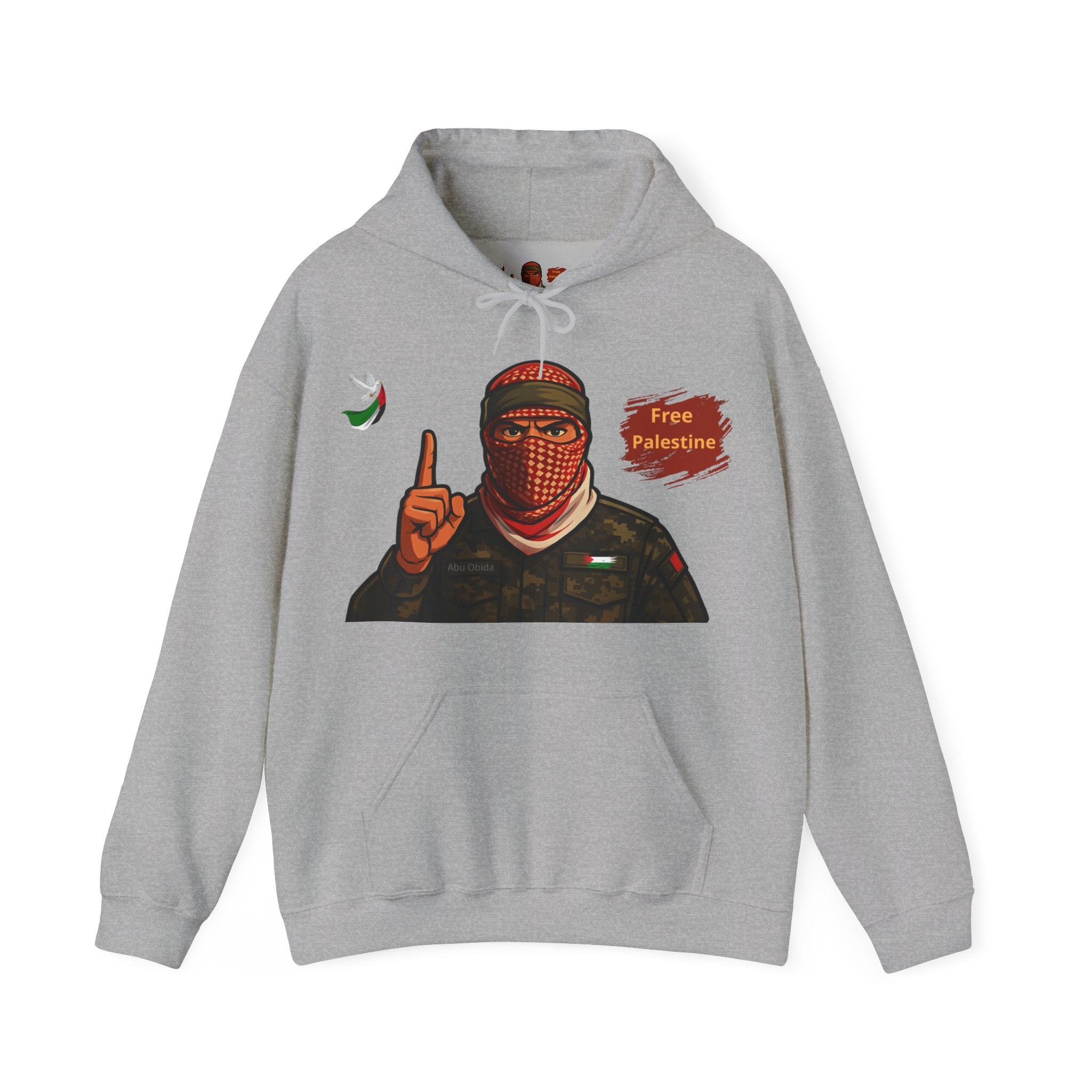 Free Palestine Graphic Hoodie | Keffiyeh Masked Figure, Palestine Flag