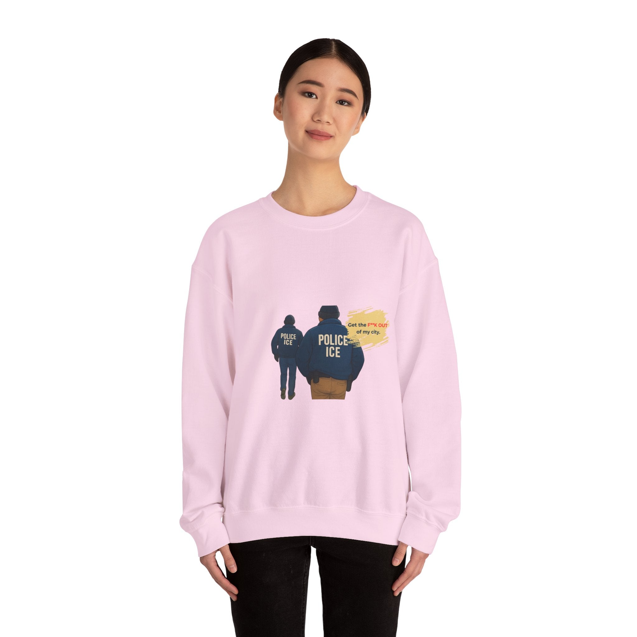 Crewneck Sweatshirt — 'Police ICE' Back Graphic with Quote