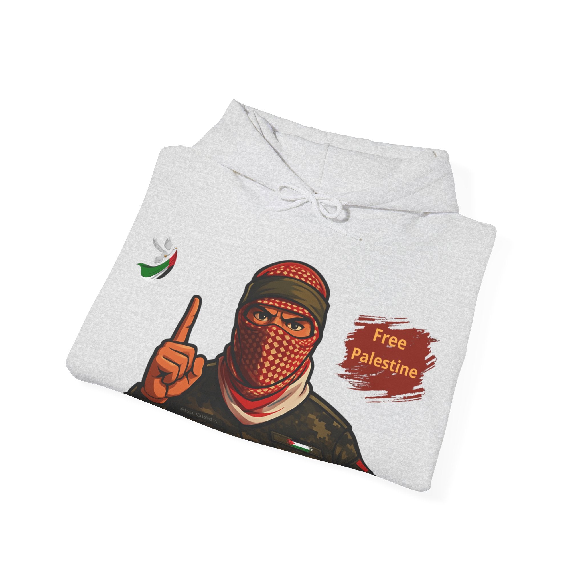 Free Palestine Graphic Hoodie | Keffiyeh Masked Figure, Palestine Flag
