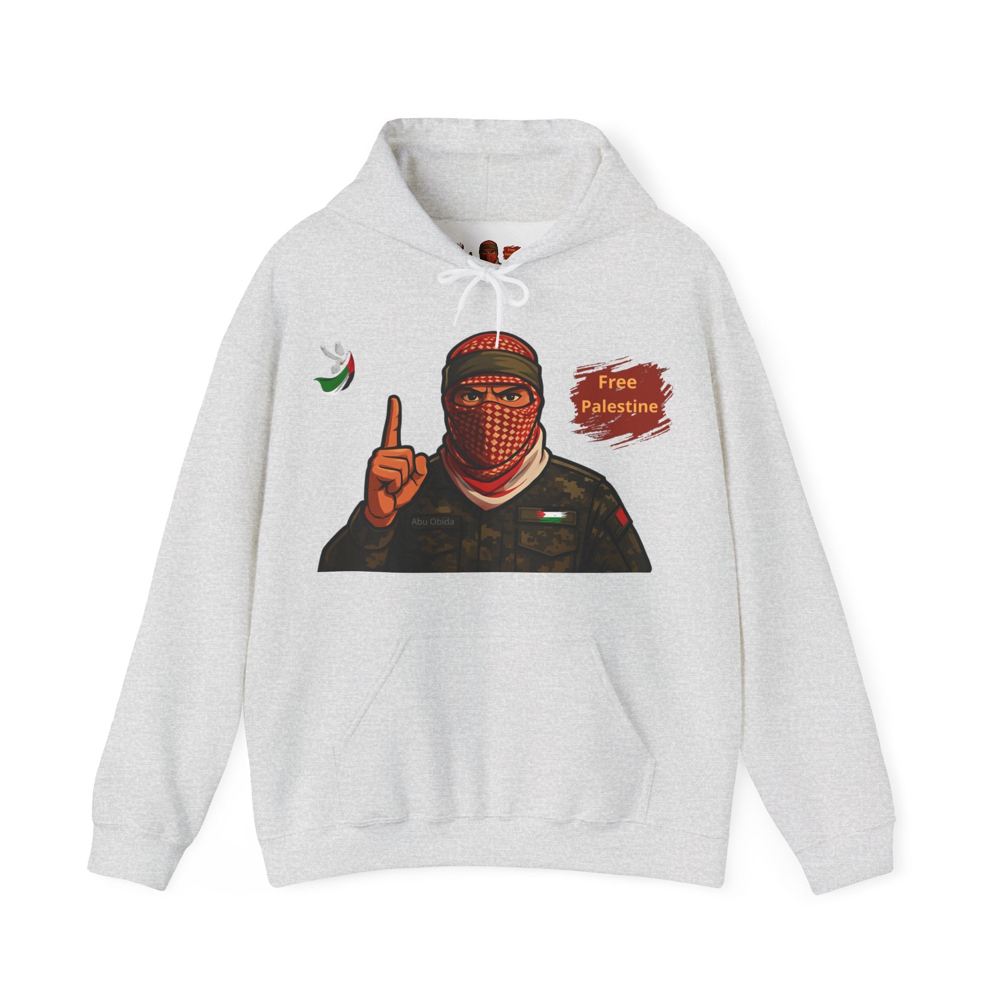 Free Palestine Graphic Hoodie | Keffiyeh Masked Figure, Palestine Flag