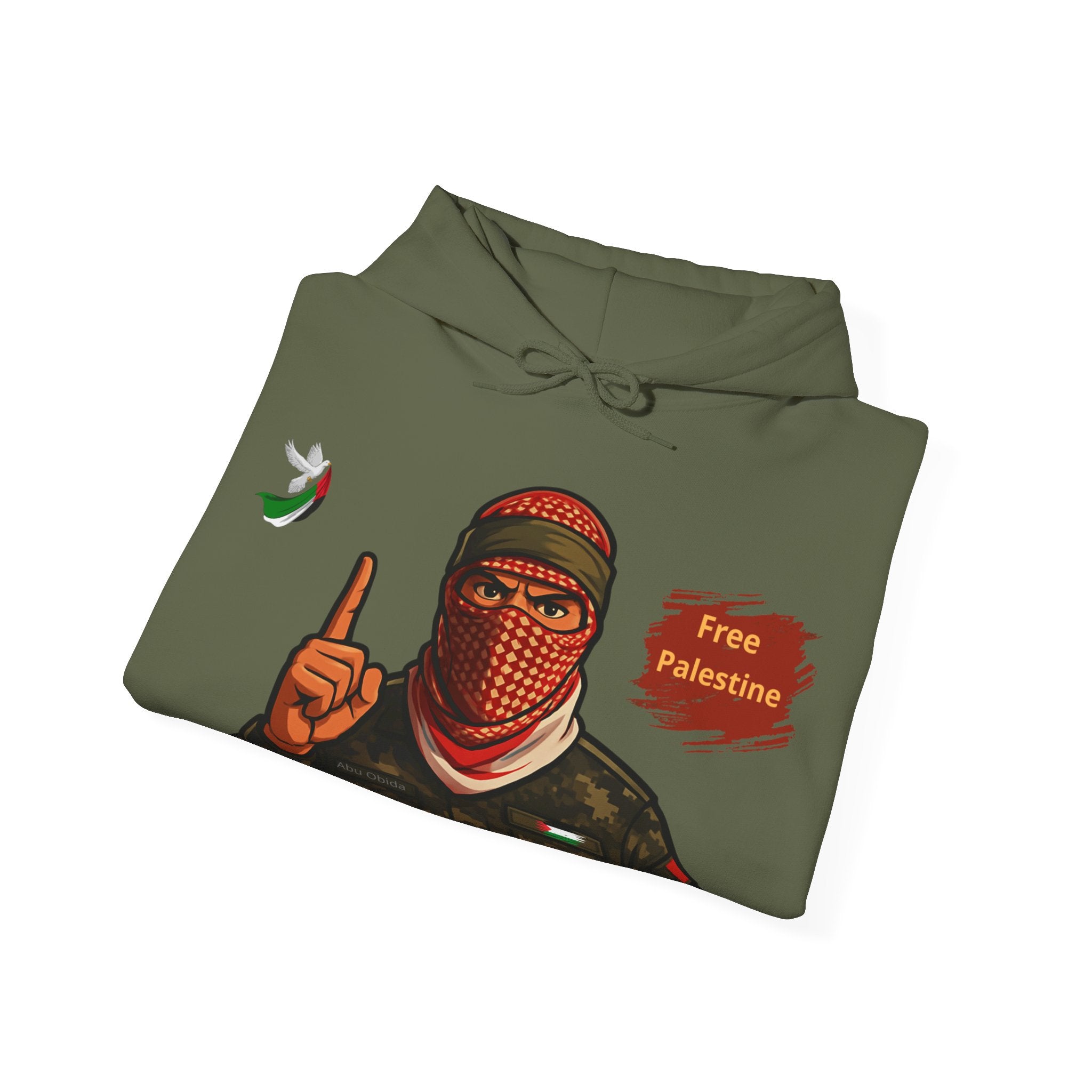 Free Palestine Graphic Hoodie | Keffiyeh Masked Figure, Palestine Flag